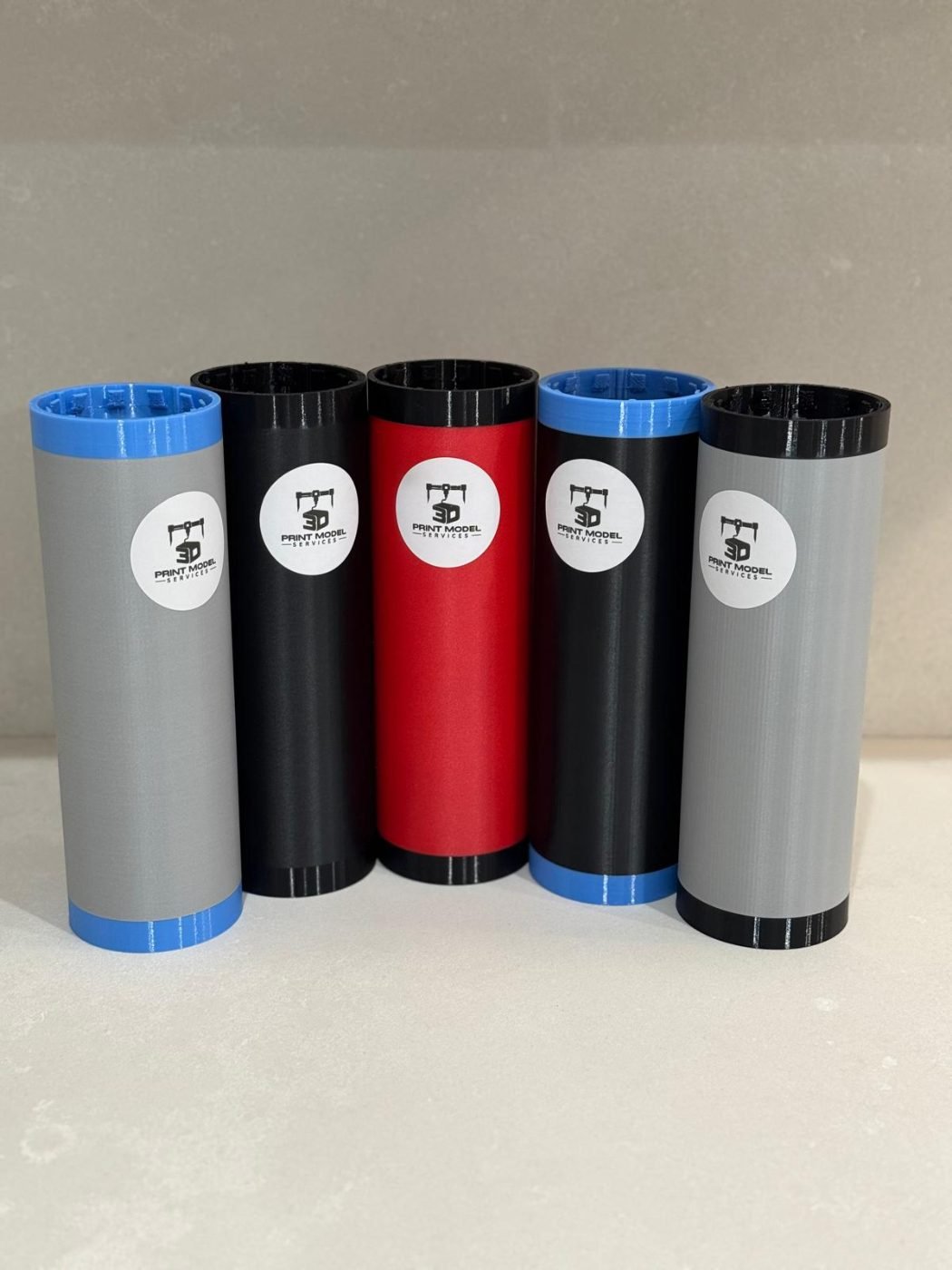 3D printed branded product cases with 3D Print Model Services logo